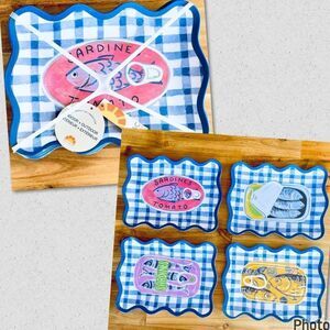 NWT C&C California Set of 4 Sardines Square Melamine Appetizer 9” plates Trays